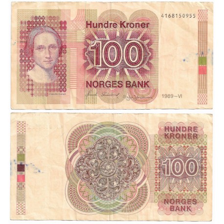 (43d) Noruega. 1989. 100 Kroner (MBC-) Mancha de Tinta