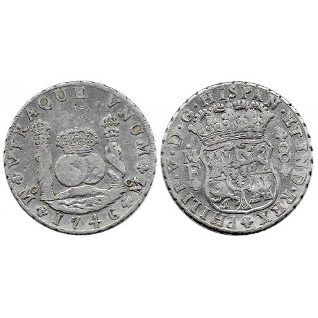 Felipe V. 1746. 8 Reales (MBC-) (Plata) Ceca de Mejico MF