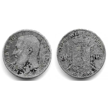(26) Bélgica. 1866. 50 Centimes (BC) (Plata)
