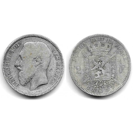 (30.1) Bélgica. 1867. 2 Francs (BC) (Plata)