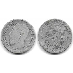 (28.1) Bélgica. 1867. 1 Franc (BC/BC-) (Plata)