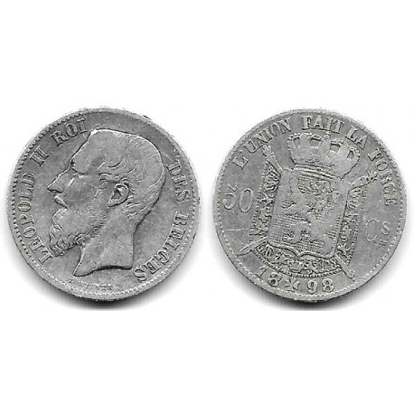 (26) Bélgica. 1898. 50 Centimes (MBC-) (Plata)