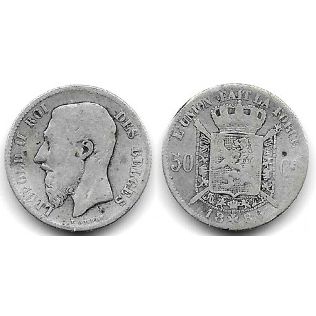 (26) Bélgica. 1886. 50 Centimes (BC/BC-) (Plata)