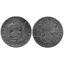 Felipe V. 1743. 8 Reales (EBC) (Plata) Ceca de Mejico MF, Resellos