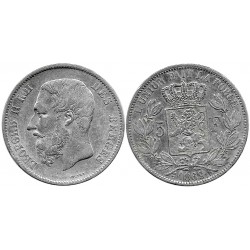 (24) Bélgica. 1869. 5 Francs (MBC-) (Plata)