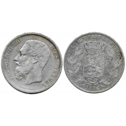 (24) Bélgica. 1876. 5 Francs (BC+) (Plata)