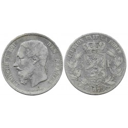(24) Bélgica. 1875. 5 Francs (BC/BC+) (Plata)