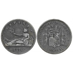 Gobierno Provisional. 1870*(-----). 5 Pesetas (BC+) (Plata) Ceca de Madrid SN-M