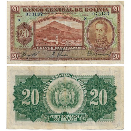(131) Bolivia. 1928. 20 Bolivianos (MBC)