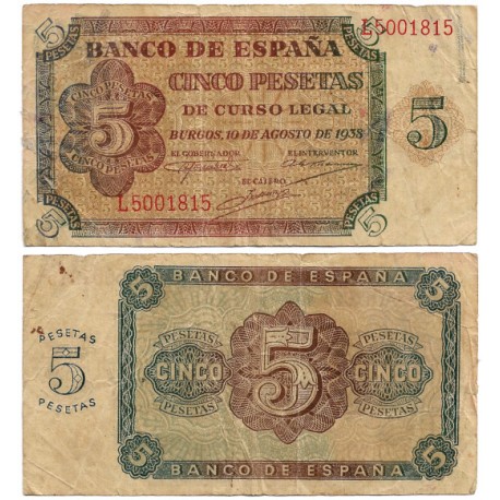 Estado Español. 1938. 5 Pesetas (BC+)