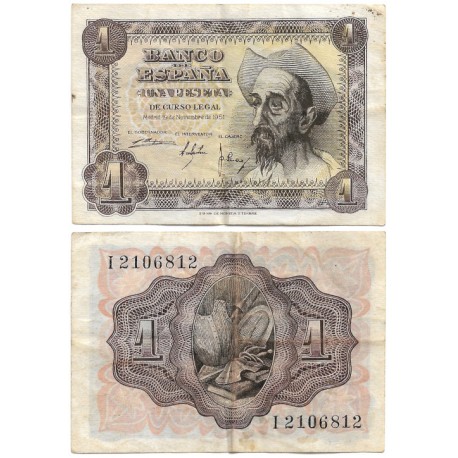Estado Español. 1951. 1 Peseta (MBC-) Serie I, Pequeñas Manchas