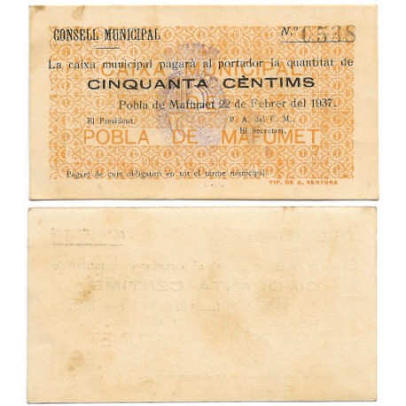 Pobla de Mafumet. 1937. 50 Céntimos (EBC)