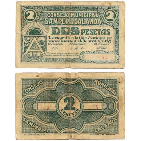 Sierra de Calanda. 1937. 2 Pesetas (BC)