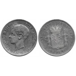 Alfonso XIII. 1897*(18-97). 5 Pesetas (MBC) (Plata) Ceca de Madrid SG-V