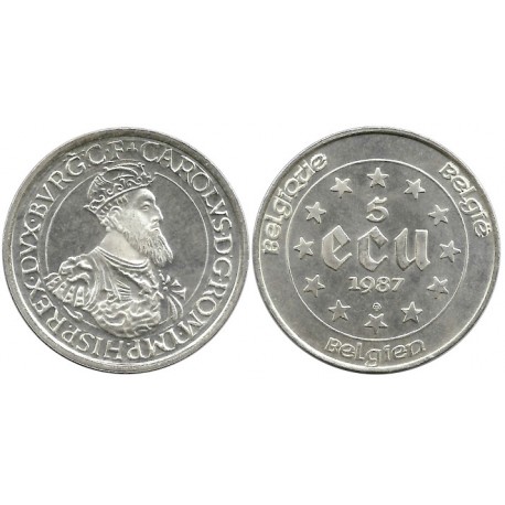 (166) Bélgica. 1987. 5 Ecu (EBC+) (Plata)
