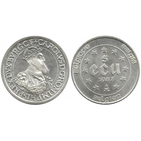 (166) Bélgica. 1987. 5 Ecu (EBC+) (Plata)