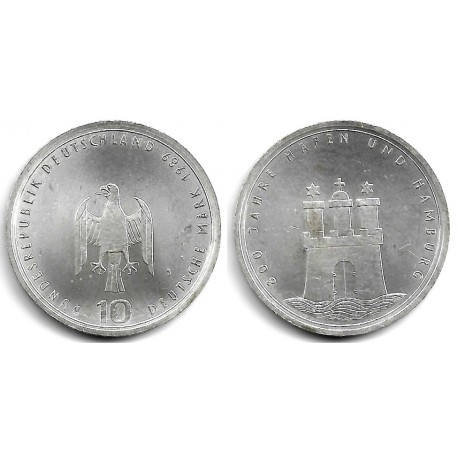 (171) Alemania. 1989(J). 10 Mark (EBC+) (Plata)