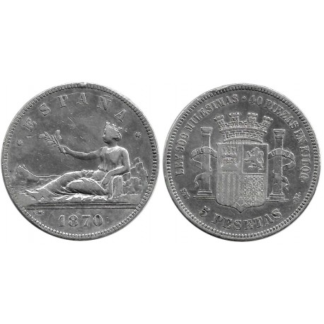 Gobierno Provisional. 1870*(-8---). 5 Pesetas (BC) (Plata) Ceca de Madrid SN-M