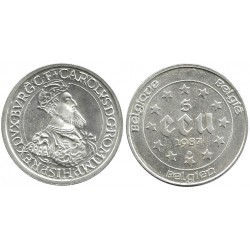 (166) Bélgica. 1987. 5 Ecu (EBC+) (Plata)