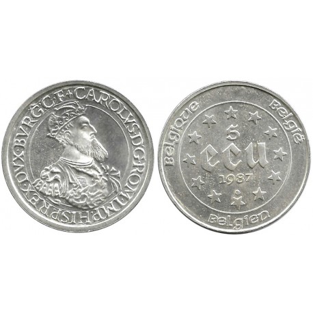 (166) Bélgica. 1987. 5 Ecu (EBC+) (Plata)