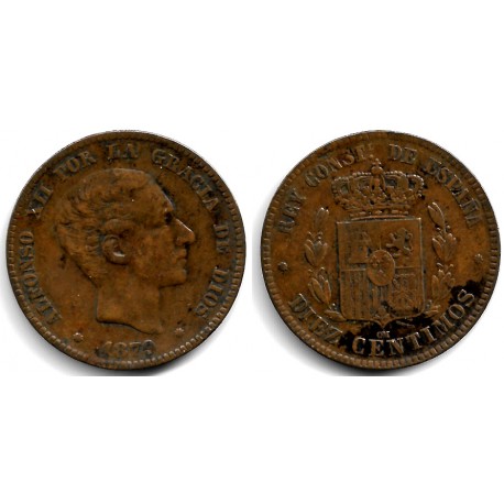 Alfonso XII. 1879. 10 Céntimos (BC+/MBC-) Ceca de Barcelona