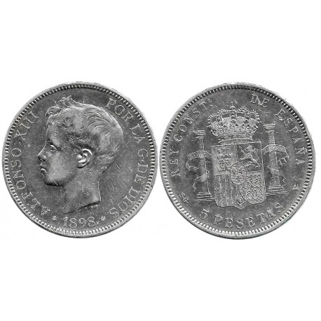 Alfonso XIII. 1898*(18-98). 5 Pesetas (MBC) (Plata) Ceca de Madrid SG-V