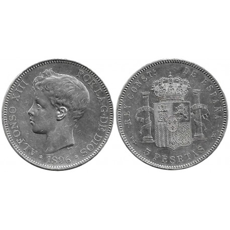 Alfonso XIII. 1896*(18-96). 5 Pesetas (MBC+) (Plata) Ceca de Madrid PG-V