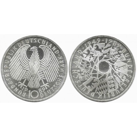 (173) Alemania. 1989(G). 10 Mark (EBC+) (Plata)