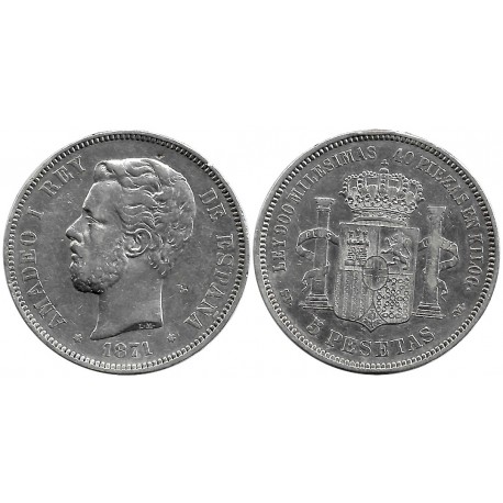 Amadeo I. 1871*(18-71). 5 Pesetas (BC+/MBC-) (Plata) Ceca de Madrid SD-M