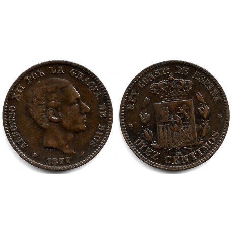 Alfonso XII. 1877. 10 Céntimos (MBC) Ceca de Barcelona OM