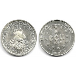 (166) Bélgica. 1987. 5 Ecu (EBC+) (Plata)