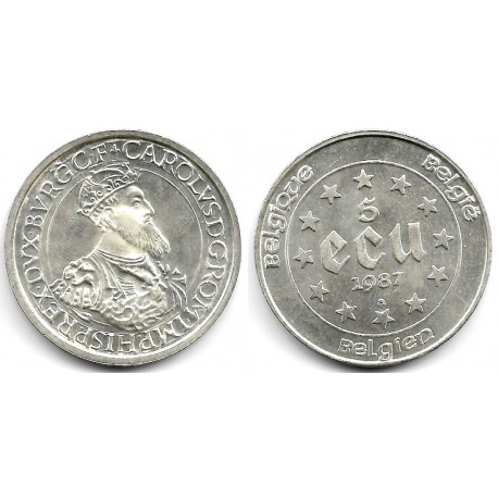 (166) Bélgica. 1987. 5 Ecu (EBC+) (Plata)