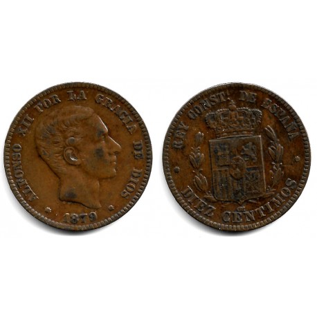Alfonso XII. 1879. 10 Céntimos (MBC-/BC+) Ceca de Barcelona OM