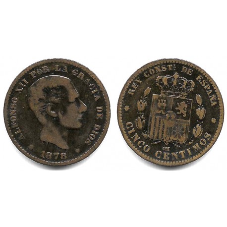 Alfonso XII. 1878. 5 Céntimos (BC) Ceca de Barcelona OM
