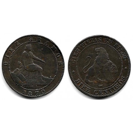 Gobierno Provisional. 1870. 10 Céntimos (BC+) Ceca de Barcelona OM