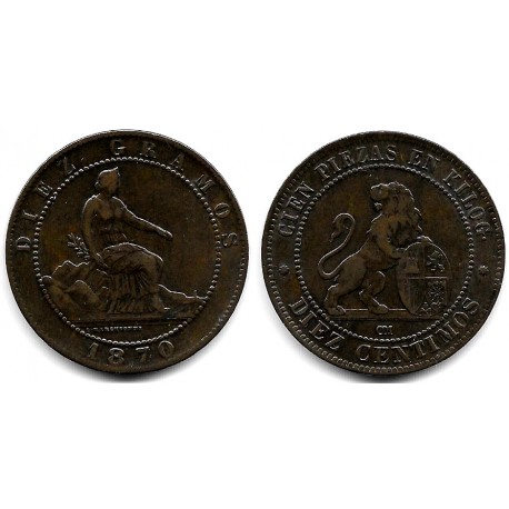 Gobierno Provisional. 1870. 10 Céntimos (MBC) Ceca de Barcelona OM