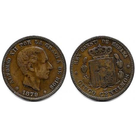 Alfonso XII. 1879. 5 Céntimos (BC/BC+) Ceca de Barcelona OM