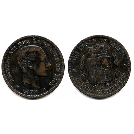 Alfonso XII. 1879. 5 Céntimos (BC+) Ceca de Barcelona OM