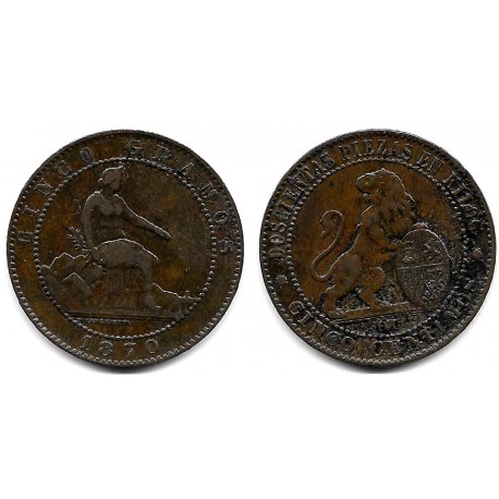 Gobierno Provisional. 1870. 5 Céntimos (MBC-/MBC) Ceca de Barcelona OM