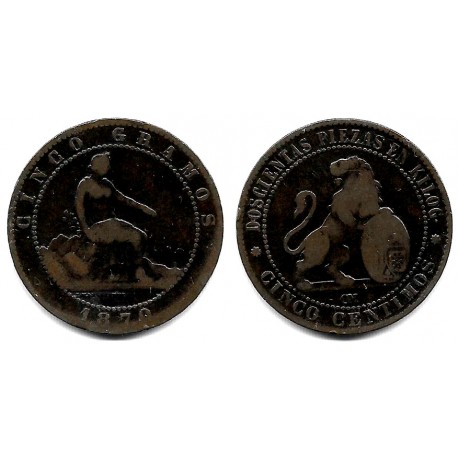 Gobierno Provisional. 1870. 5 Céntimos (BC/BC-) Ceca de Barcelona OM