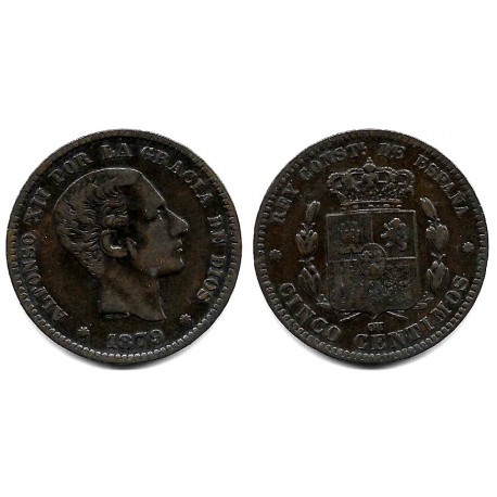 Alfonso XII. 1879. 5 Céntimos (MBC-) Ceca de Barcelona OM