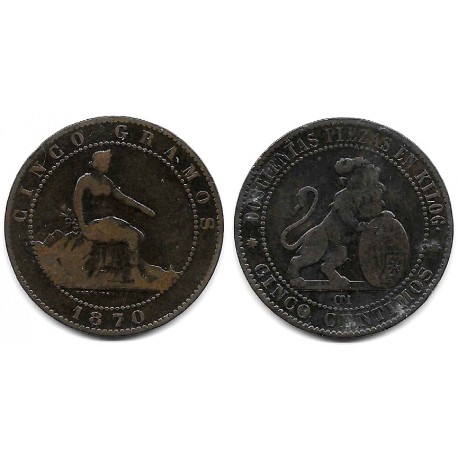Gobierno Provisional. 1870. 5 Céntimos (BC) Ceca de Barcelona OM