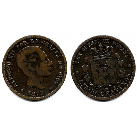 Alfonso XII. 1877. 5 Céntimos (BC) Ceca de Barcelona OM
