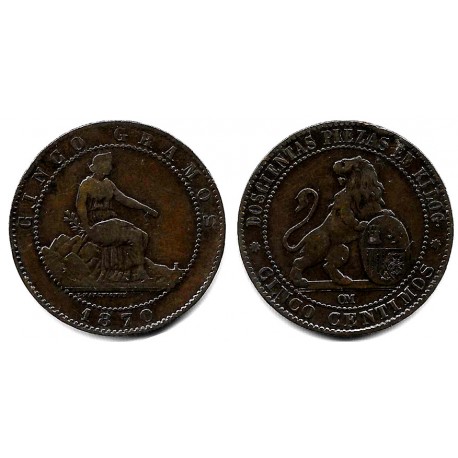 Gobierno Provisional. 1870. 5 Céntimos (MBC-) Ceca de Barcelona OM