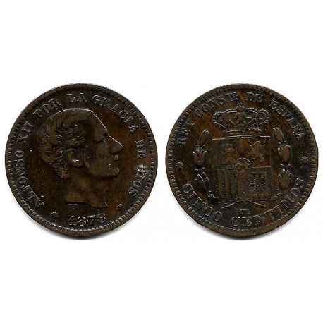 Alfonso XII. 1878. 5 Céntimos (BC+) Ceca de Barcelona OM