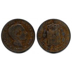 Alfonso XII. 1878. 5 Céntimos (BC-) Ceca de Barcelona OM