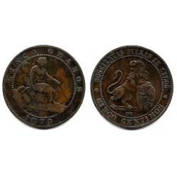 Gobierno Provisional. 1870. 5 Céntimos (MBC/MBC-) Ceca de Barcelona OM