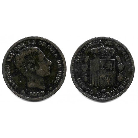 Alfonso XII. 1879. 5 Céntimos (BC/BC-) Ceca de Barcelona OM