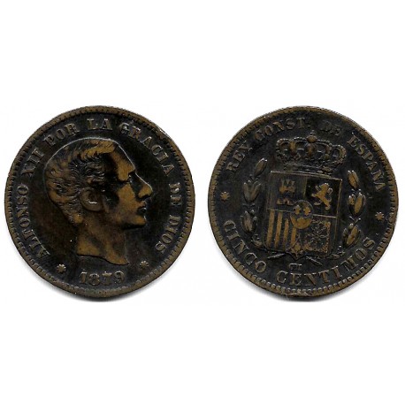 Alfonso XII. 1879. 5 Céntimos (MBC-) Ceca de Barcelona OM