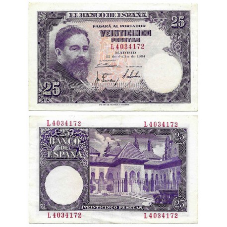 Estado Español. 1954. 25 Pesetas (MBC+) Serie L
